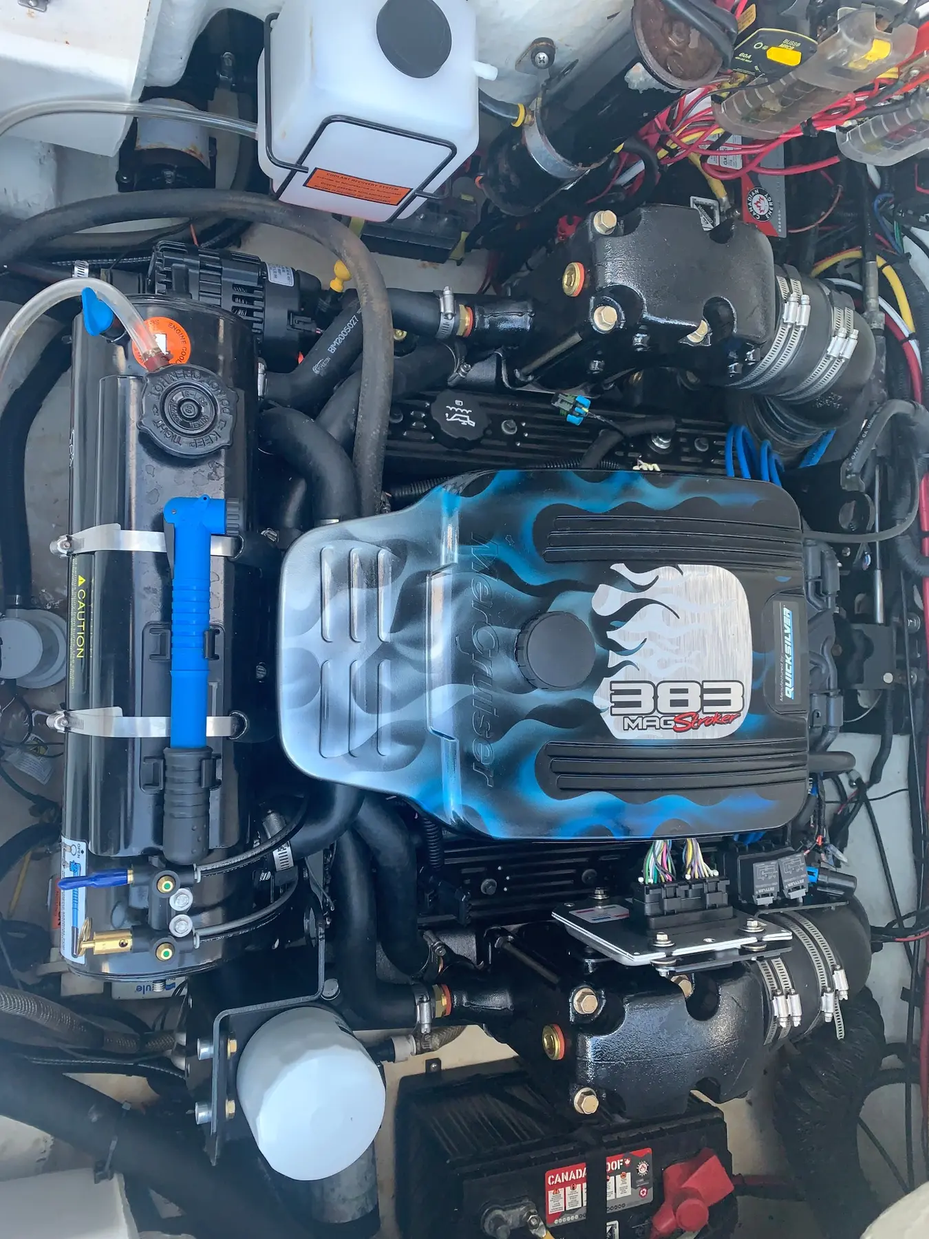 Detailed view of a marine engine in service